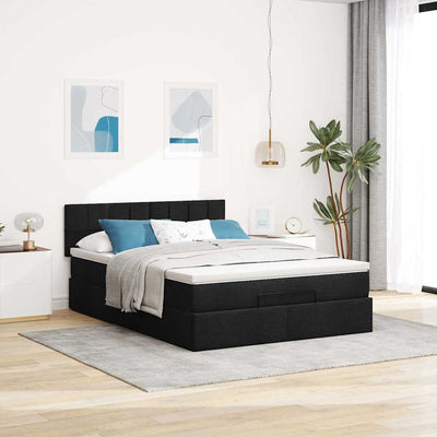 Ottoman Bed with Mattress Black Queen Fabric