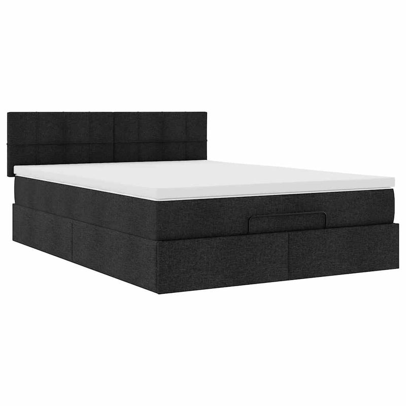 Ottoman Bed with Mattress Black Queen Fabric