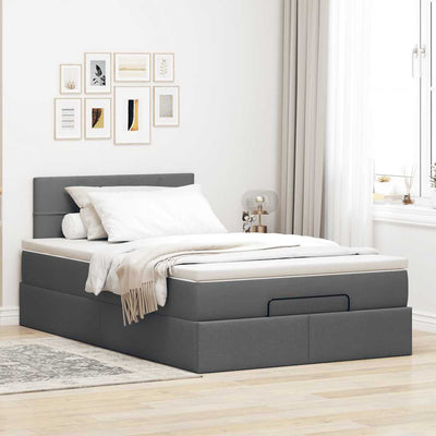 Ottoman Bed with Mattress Dark Grey King Single Fabric