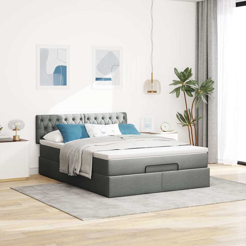 Ottoman Bed with Mattress Dark Grey Double Fabric