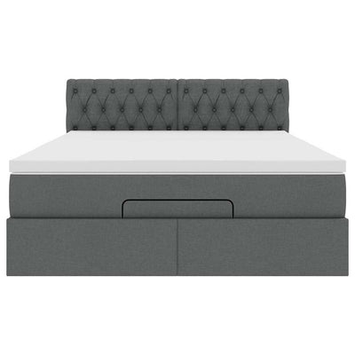 Ottoman Bed with Mattress Dark Grey Double Fabric