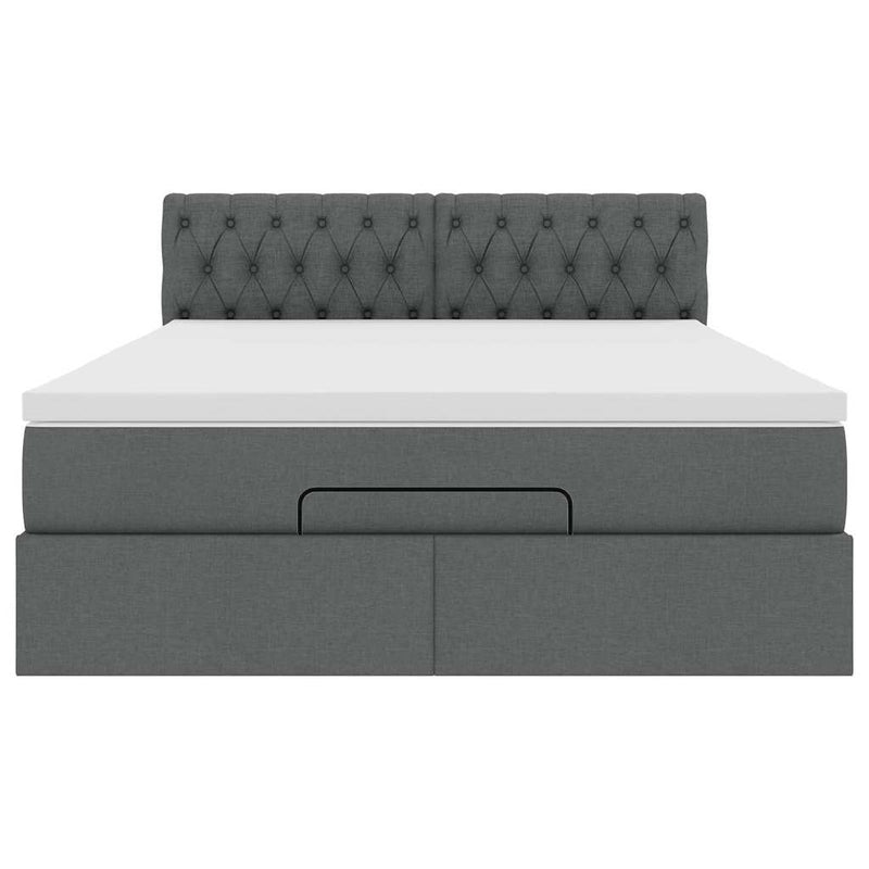 Ottoman Bed with Mattress Dark Grey Double Fabric