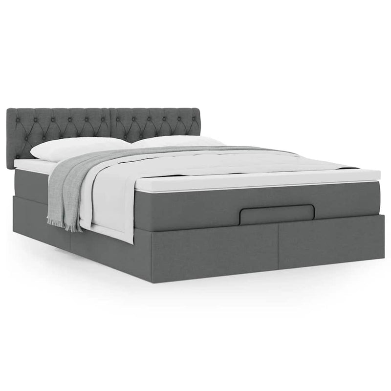 Ottoman Bed with Mattress Dark Grey Queen Fabric