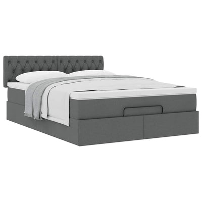 Ottoman Bed with Mattress Dark Grey Queen Fabric