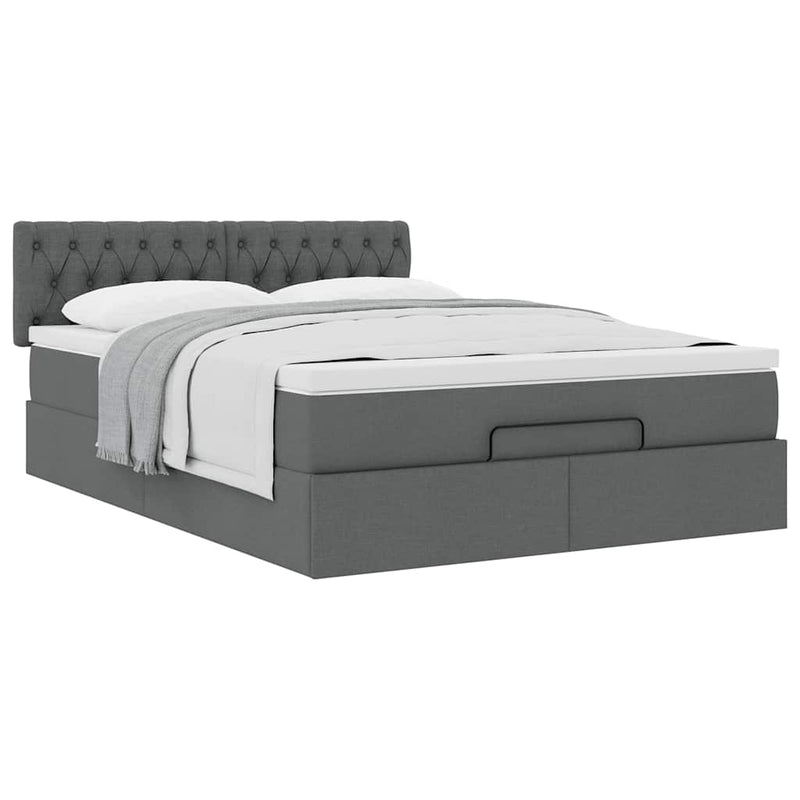 Ottoman Bed with Mattress Dark Grey Queen Fabric