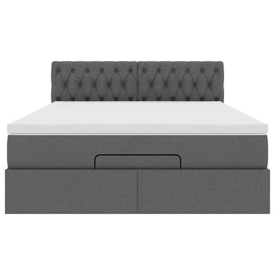 Ottoman Bed with Mattress Dark Grey Queen Fabric