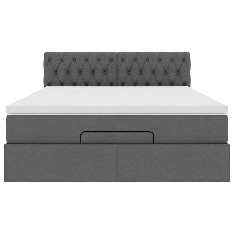 Ottoman Bed with Mattress Dark Grey Queen Fabric