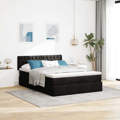 Ottoman Bed with Mattress Black Queen Fabric