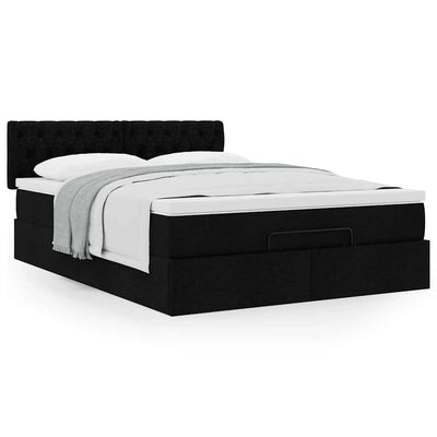 Ottoman Bed with Mattress Black Queen Fabric