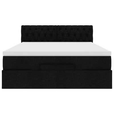 Ottoman Bed with Mattress Black Queen Fabric