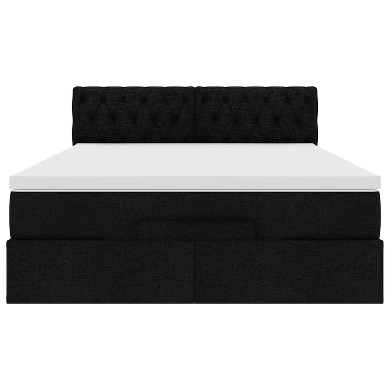 Ottoman Bed with Mattress Black Queen Fabric