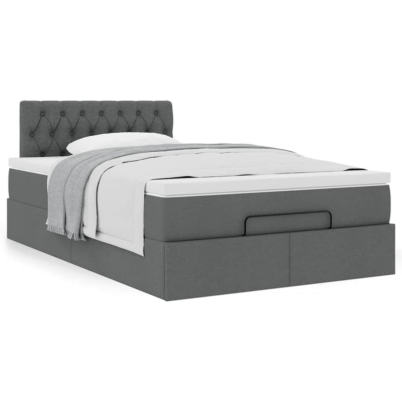 Ottoman Bed with Mattress Dark Grey King Single Fabric