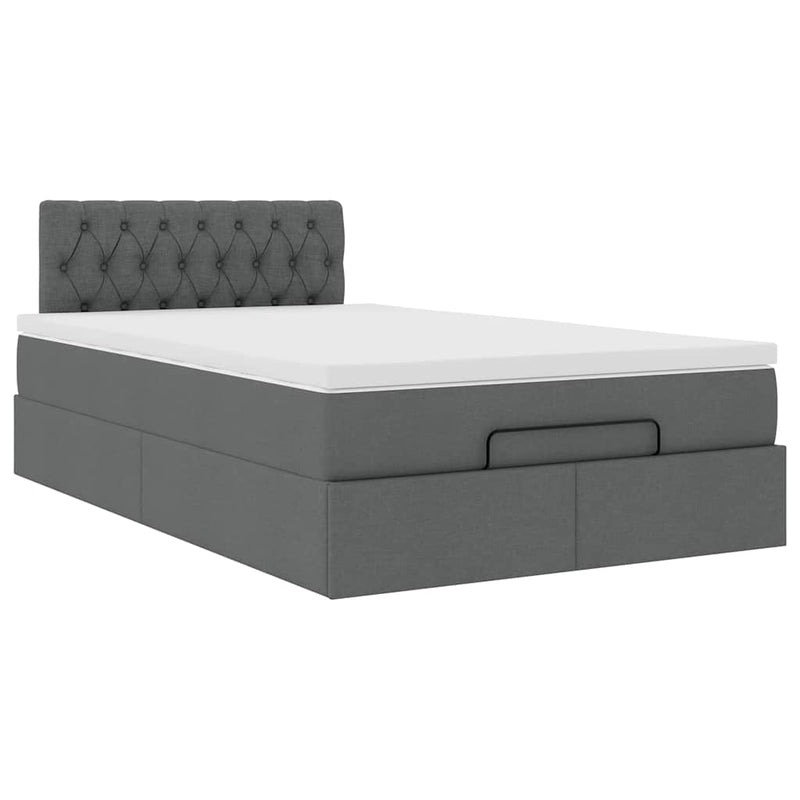 Ottoman Bed with Mattress Dark Grey King Single Fabric