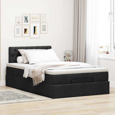 Ottoman Bed with Mattress Black King Single Fabric