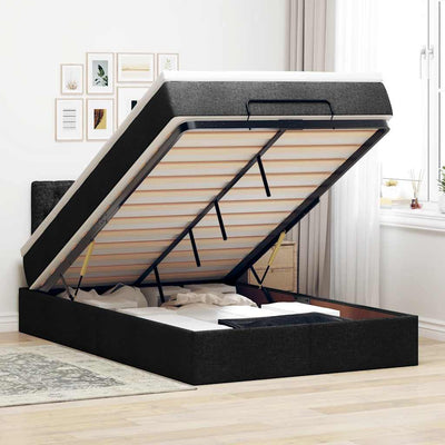 Ottoman Bed with Mattress Black King Single Fabric