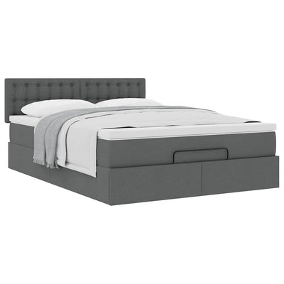 Ottoman Bed with Mattress Dark Grey Queen Fabric