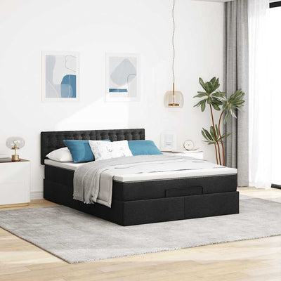 Ottoman Bed with Mattress Black Queen Fabric