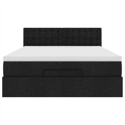 Ottoman Bed with Mattress Black Queen Fabric