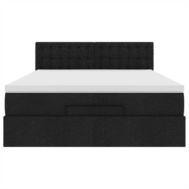 Ottoman Bed with Mattress Black Queen Fabric