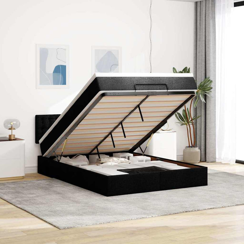 Ottoman Bed with Mattress Black Queen Fabric