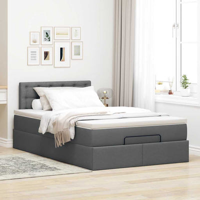 Ottoman Bed with Mattress Dark Grey King Single Fabric