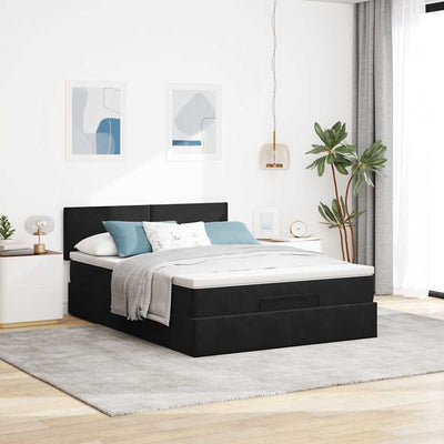 Ottoman Bed with Mattress Black Double Velvet