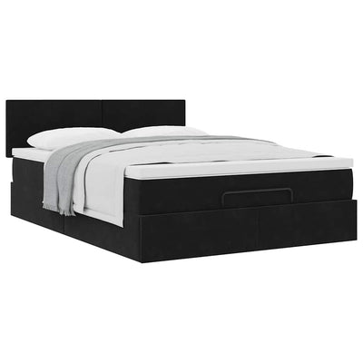 Ottoman Bed with Mattress Black Double Velvet