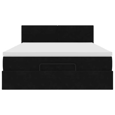 Ottoman Bed with Mattress Black Double Velvet