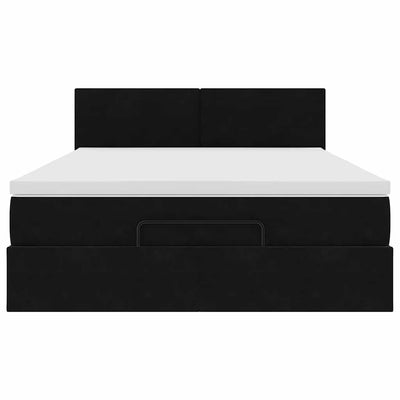 Ottoman Bed with Mattress Black Queen Velvet