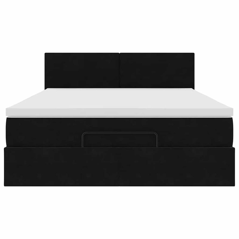 Ottoman Bed with Mattress Black Queen Velvet