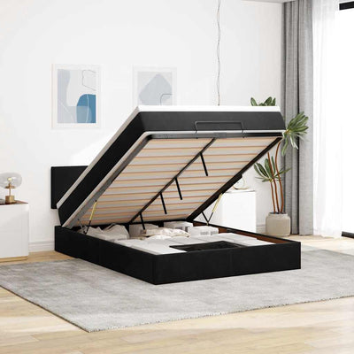 Ottoman Bed with Mattress Black Queen Velvet