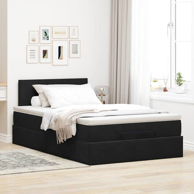 Ottoman Bed with Mattress Black King Single Velvet