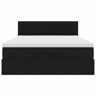 Ottoman Bed with Mattress Black Double Velvet