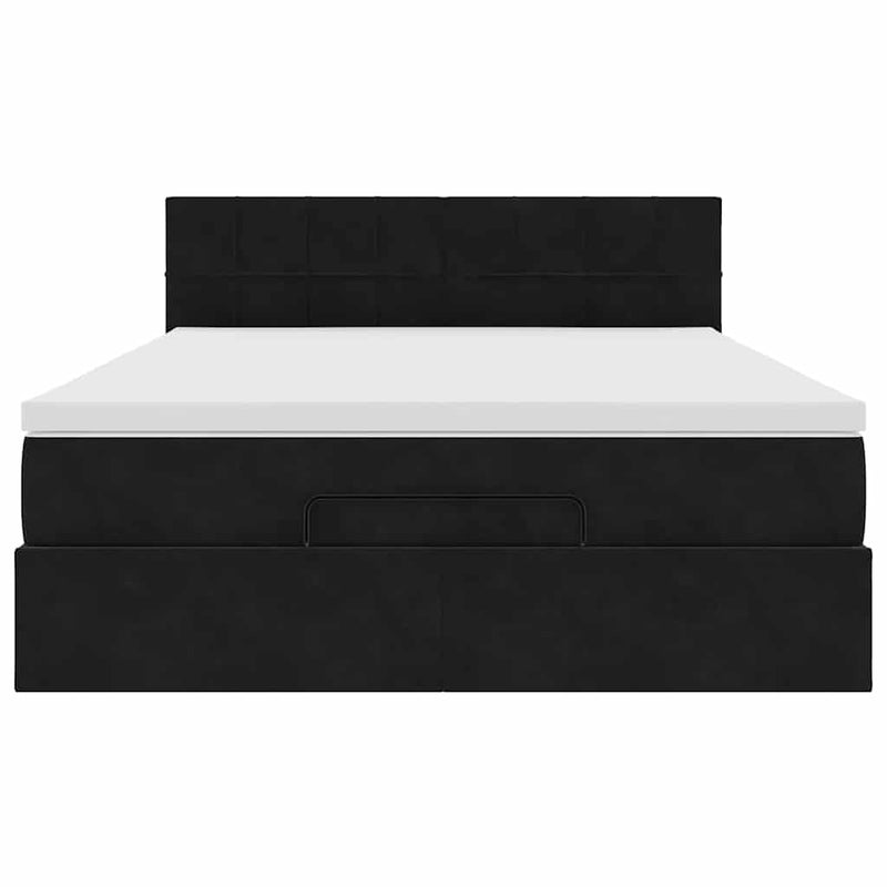 Ottoman Bed with Mattress Black Double Velvet