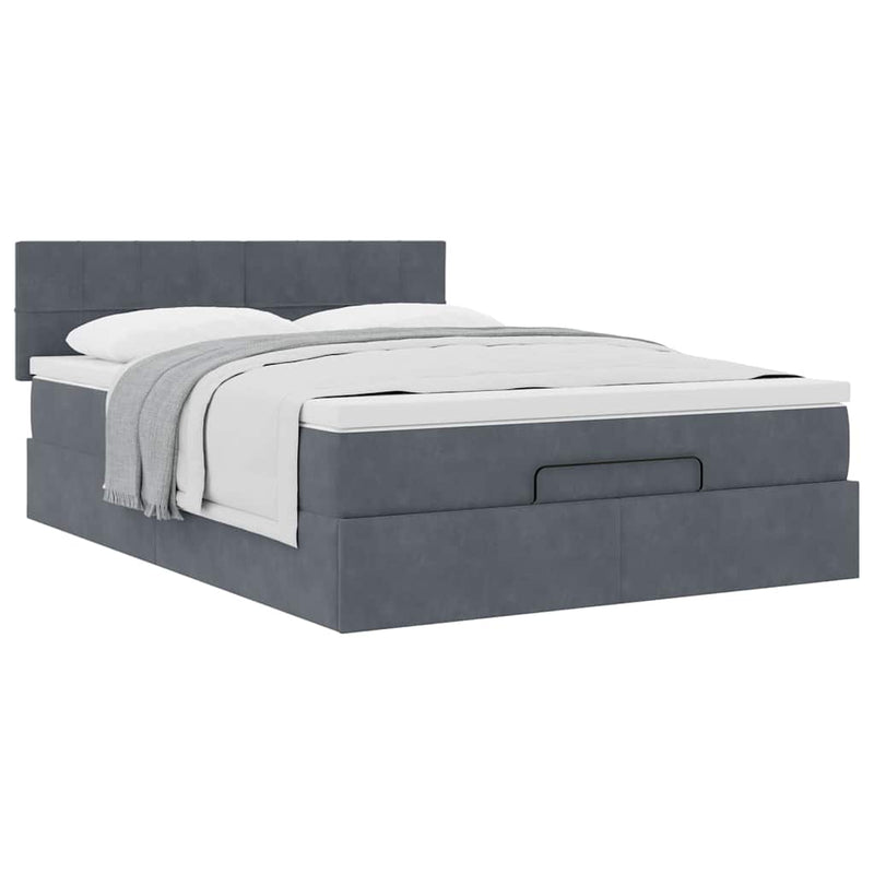 Ottoman Bed with Mattress Dark Grey Queen Velvet