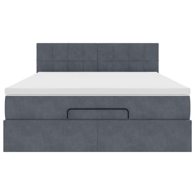 Ottoman Bed with Mattress Dark Grey Queen Velvet