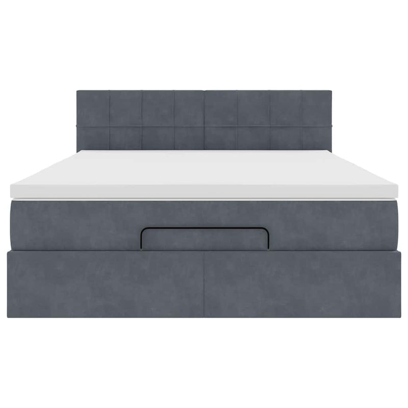 Ottoman Bed with Mattress Dark Grey Queen Velvet