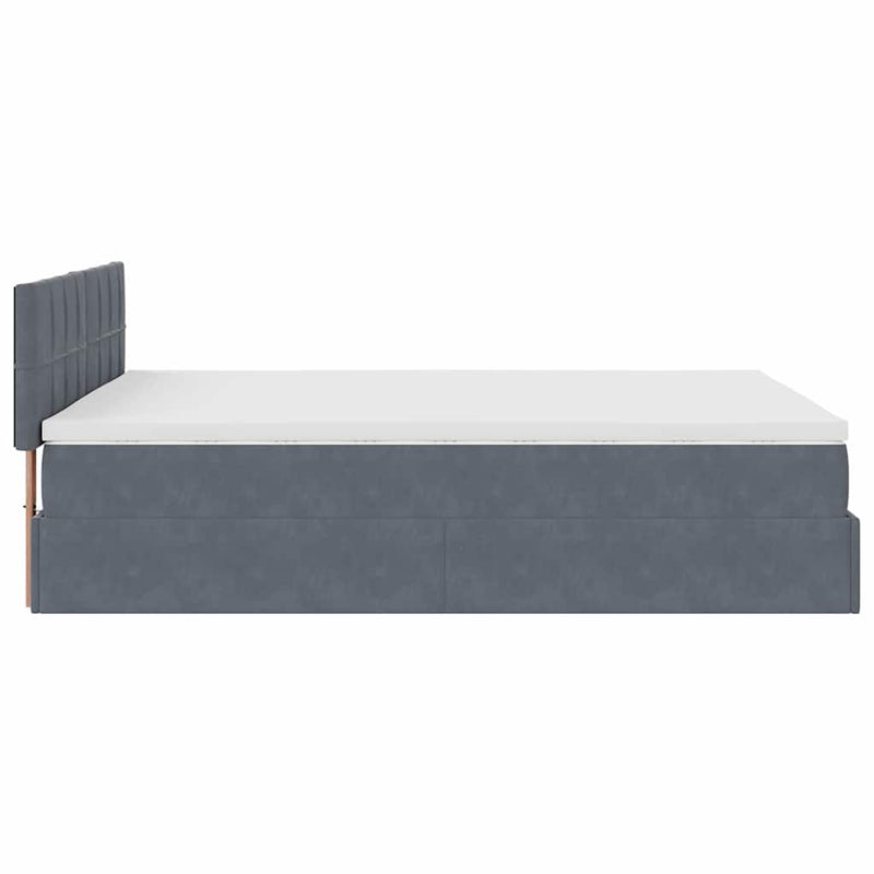 Ottoman Bed with Mattress Dark Grey Queen Velvet