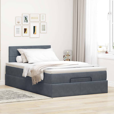 Ottoman Bed with Mattress Dark Grey King Single Velvet