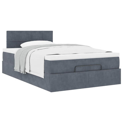 Ottoman Bed with Mattress Dark Grey King Single Velvet