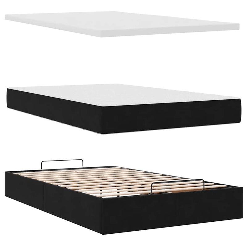 Ottoman Bed with Mattress Black King Single Velvet