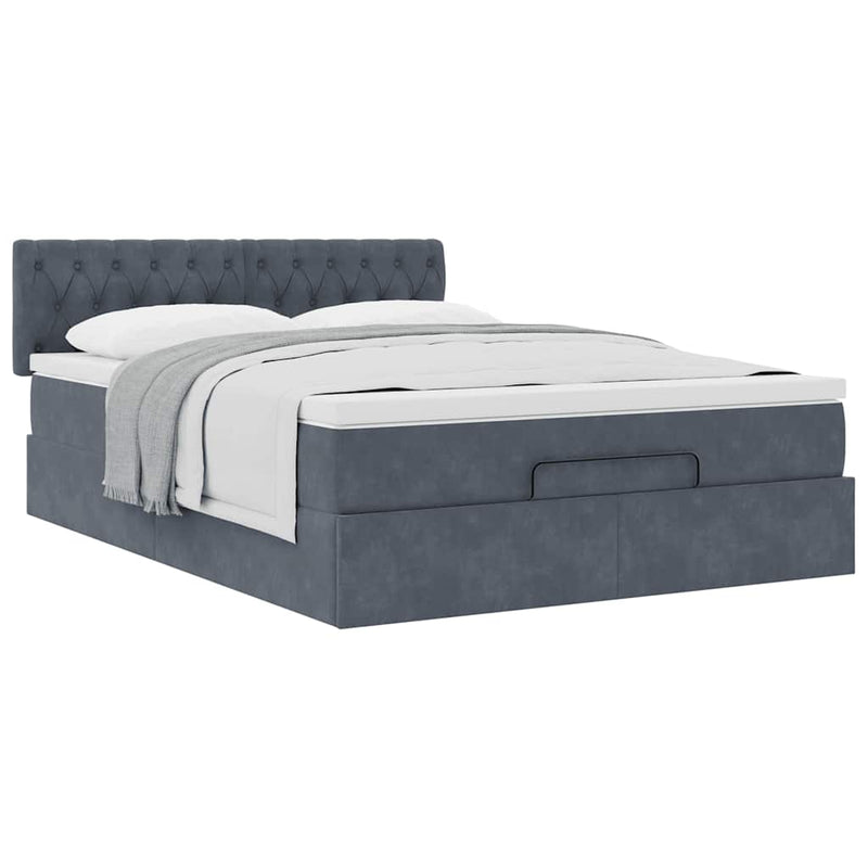 Ottoman Bed with Mattress Dark Grey Queen Velvet
