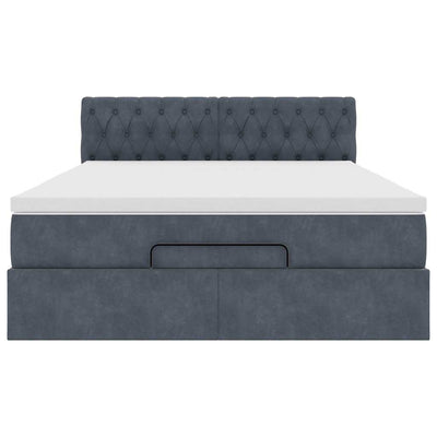 Ottoman Bed with Mattress Dark Grey Queen Velvet