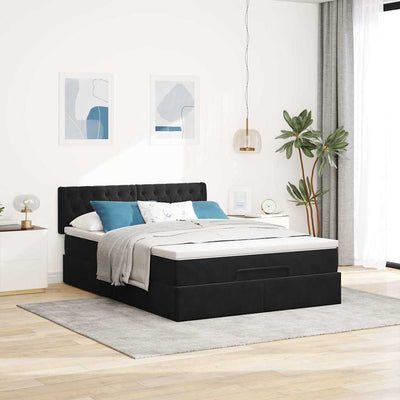 Ottoman Bed with Mattress Black Queen Velvet