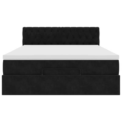 Ottoman Bed with Mattress Black Queen Velvet