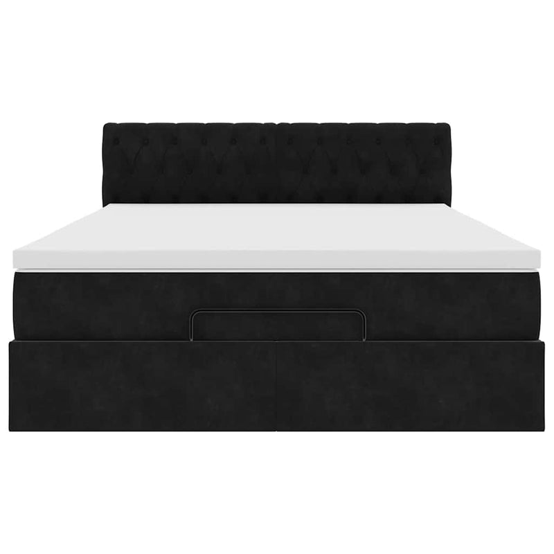 Ottoman Bed with Mattress Black Queen Velvet