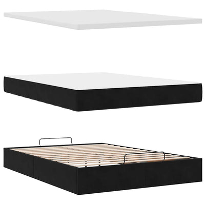 Ottoman Bed with Mattress Black Queen Velvet