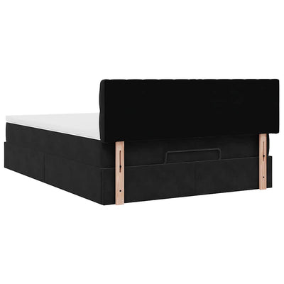 Ottoman Bed with Mattress Black Queen Velvet