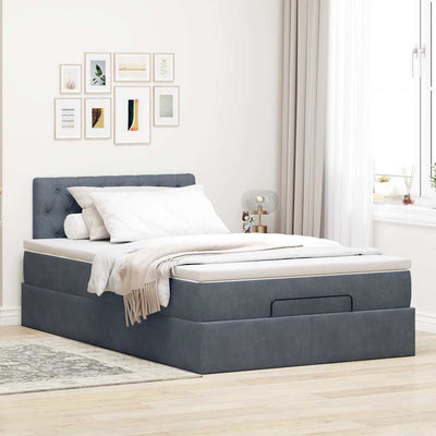 Ottoman Bed with Mattress Dark Grey King Single Velvet