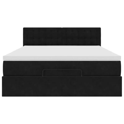 Ottoman Bed with Mattress Black Double Velvet